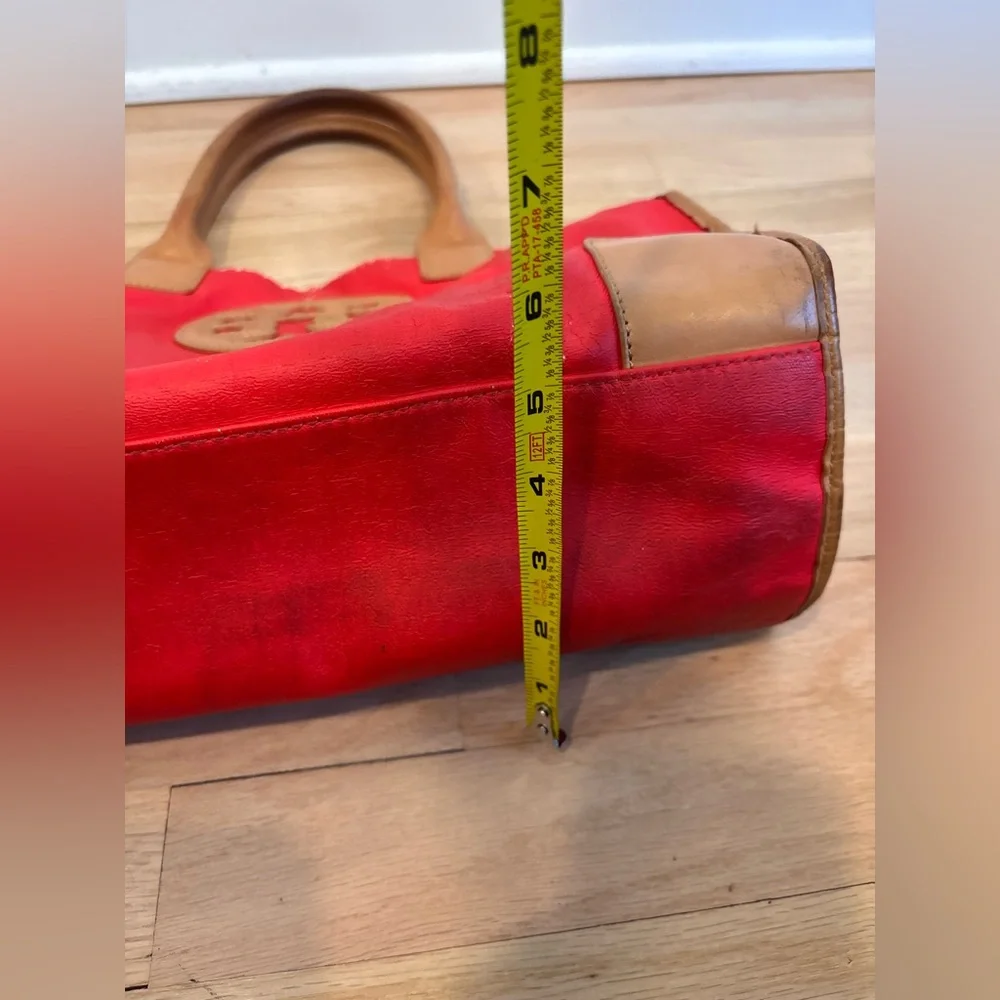 Tory Burch Red orange and tan leather tote - Picture 9 of 12